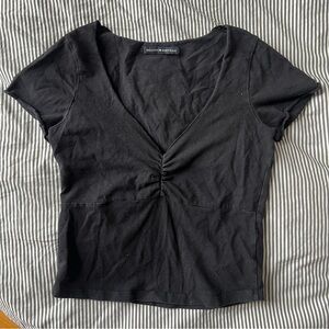 Brandy Melville Black Ruched V-Neck Tee
